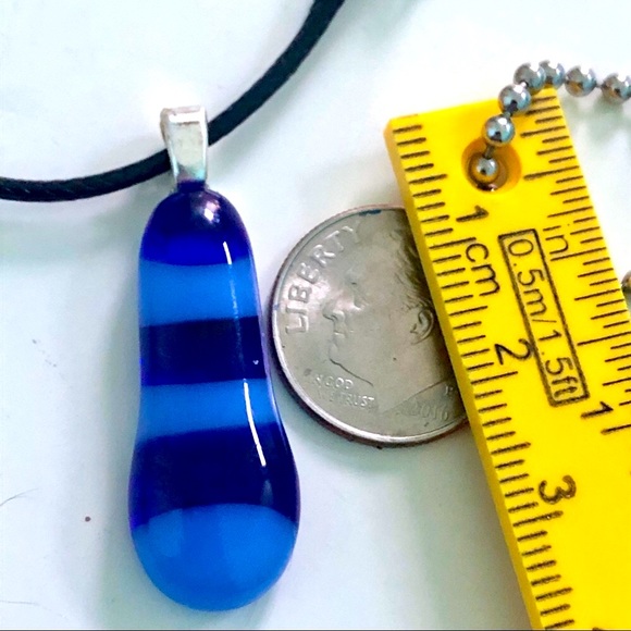 Blue Pendant Art Glass Pendant Denim Striped Necklace Cobalt Blue Teardrop - Picture 3 of 3